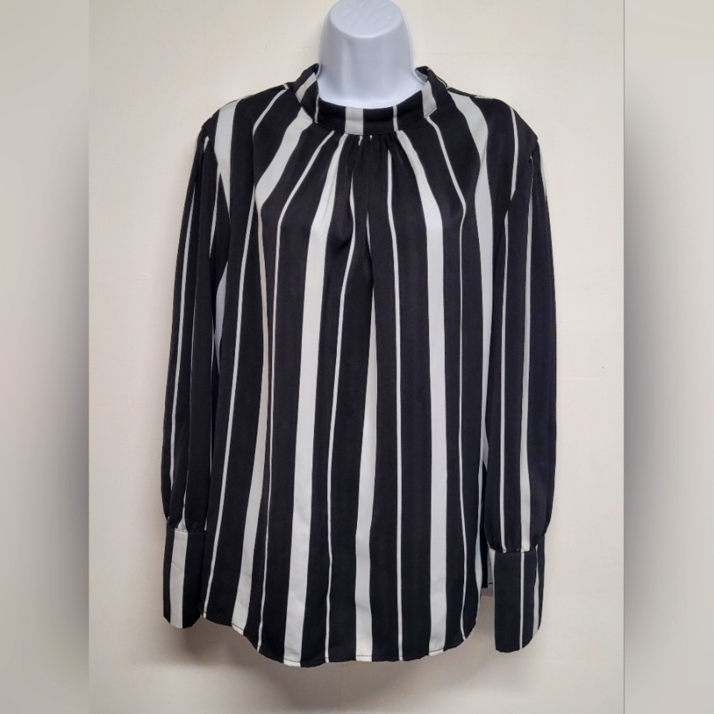 Shein Curve 2XL Long Sleeve Striped Pleated Top EUC